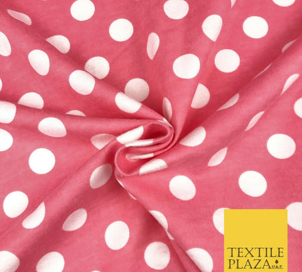 Baby Pink White Spot Polka Dot Winceyette Soft Brushed Cotton Print Fabric 1285