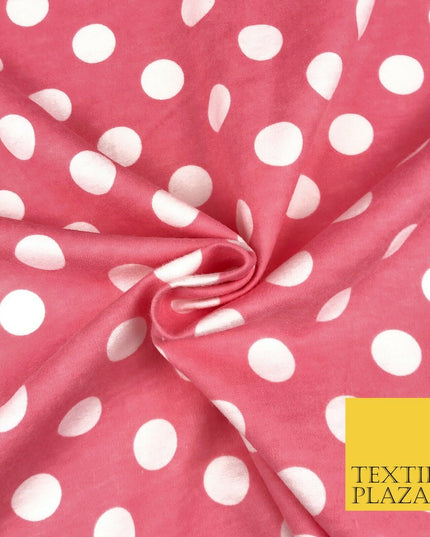 Baby Pink White Spot Polka Dot Winceyette Soft Brushed Cotton Print Fabric 1285