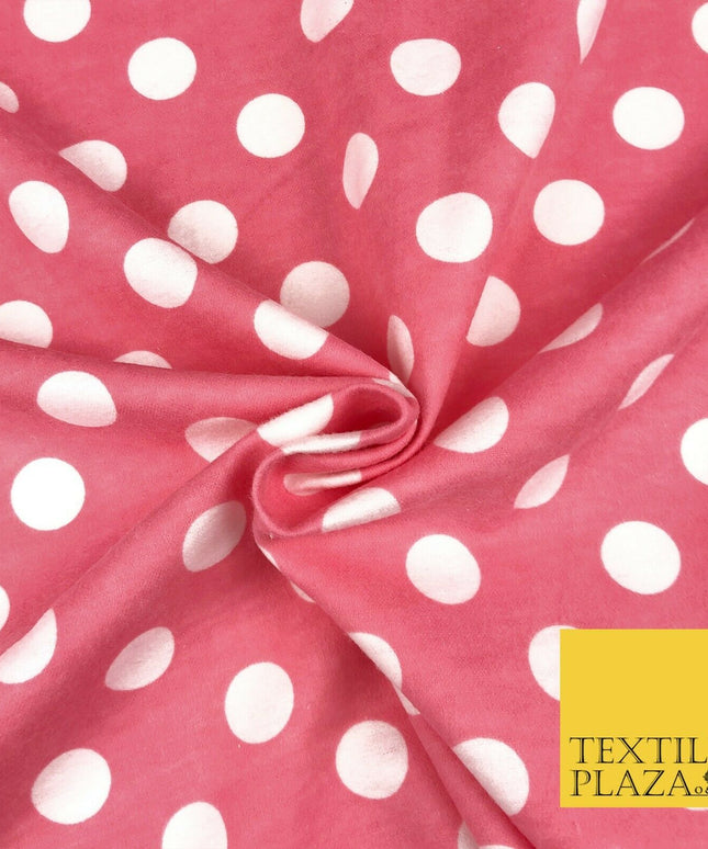 Baby Pink White Spot Polka Dot Winceyette Soft Brushed Cotton Print Fabric 1285