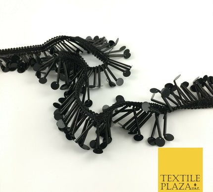 Black Sequin Glass Tube Fringe Tassel Drop Trim Ribbon Border Dance Lace (X179)
