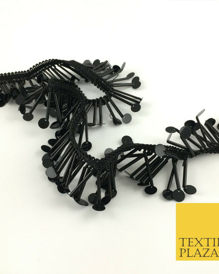 Black Sequin Glass Tube Fringe Tassel Drop Trim Ribbon Border Dance Lace (X179)