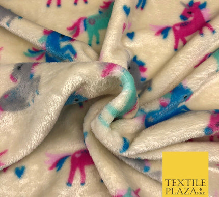CREAM Unicorns SUPER SOFT Printed Cuddle Fleece Fabric Baby Blankets Craft R1053