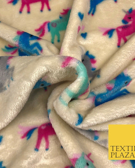 CREAM Unicorns SUPER SOFT Printed Cuddle Fleece Fabric Baby Blankets Craft R1053