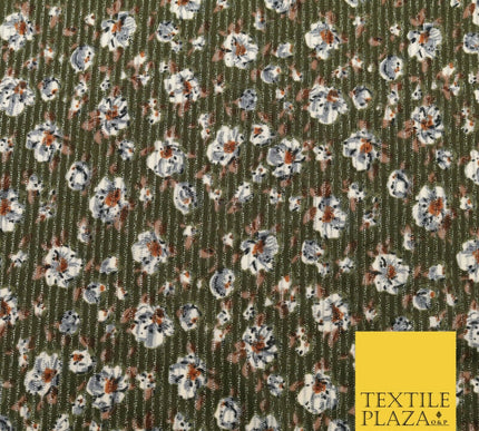 GREEN GREY Floral Ribbed Sparkle Stripe Dress Fabric Skirts 59" 1481