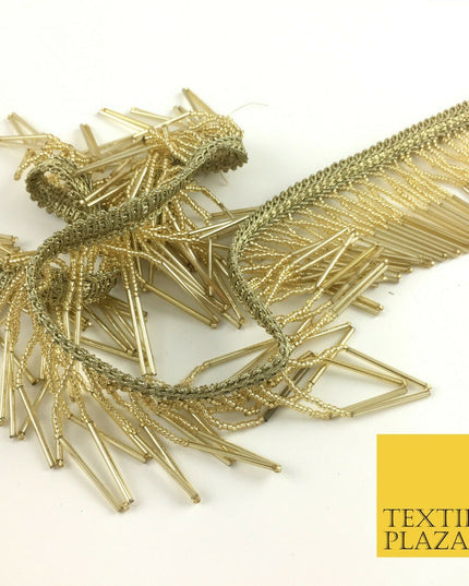 Gold Beaded Glass Tube Fringe Tassel Drop Trim Ribbon Border Dance Lace (X161)