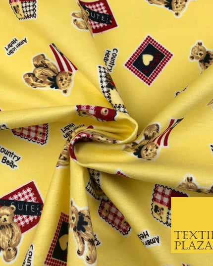 Lemon American Country Bear Patch Soft Brushed Cotton Print Fabric Kids 1378