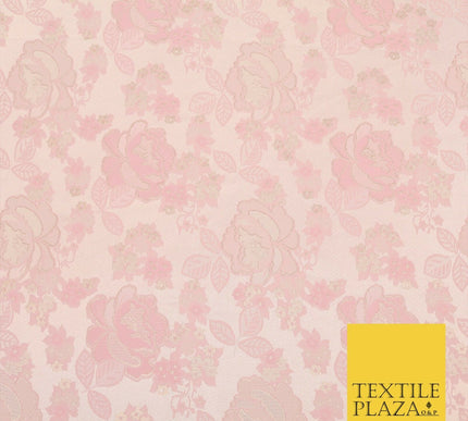 Baby Pink Premium Floral Carnation Satin Brocade Jacquard Dress Fabric 1697
