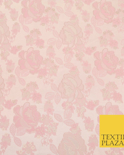 Baby Pink Premium Floral Carnation Satin Brocade Jacquard Dress Fabric 1697
