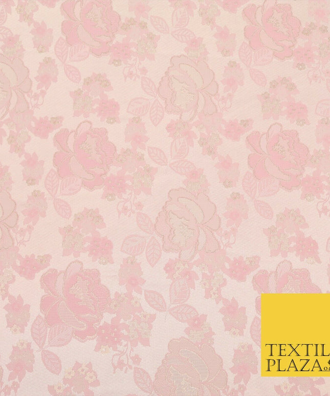 Baby Pink Premium Floral Carnation Satin Brocade Jacquard Dress Fabric 1697