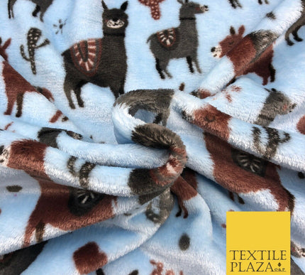 BLUE Llama SUPER SOFT Printed Cuddle Fleece Fabric Baby Blankets Craft R1051