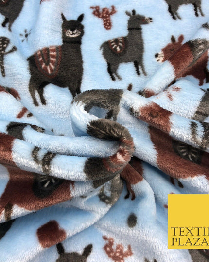 BLUE Llama SUPER SOFT Printed Cuddle Fleece Fabric Baby Blankets Craft R1051