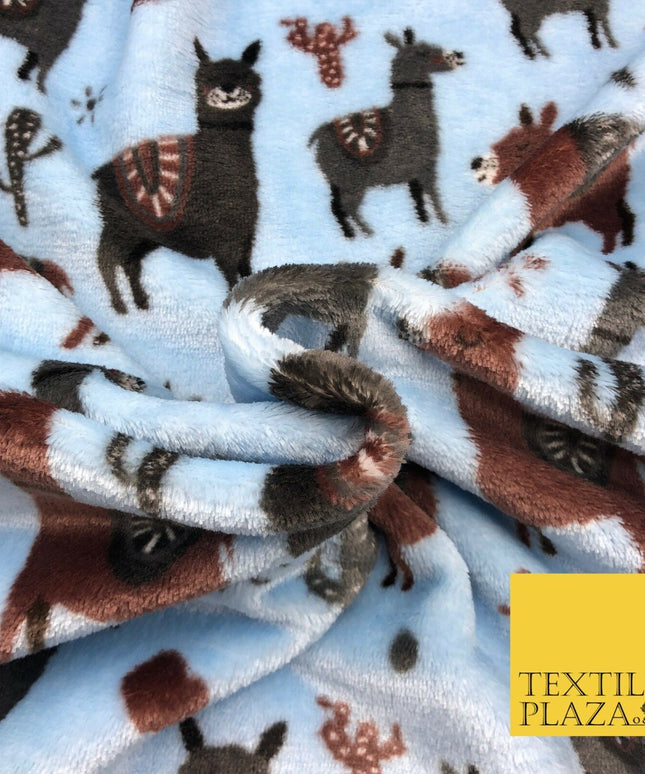 BLUE Llama SUPER SOFT Printed Cuddle Fleece Fabric Baby Blankets Craft R1051