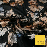 Black Oriental Leaves Printed Soft Velvet Dress Fabric Stretch Craft 1685