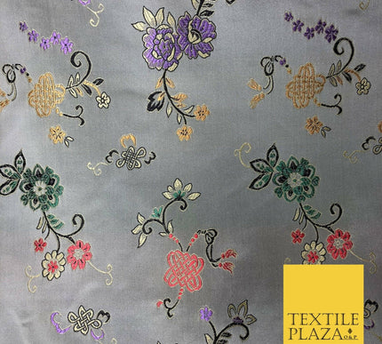 Light Gold Floral Motif Satin Chinese BROCADE Fabric Dress Fancy Oriental AC253