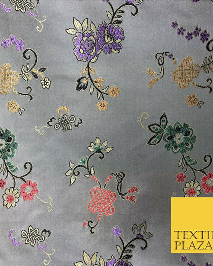 Light Gold Floral Motif Satin Chinese BROCADE Fabric Dress Fancy Oriental AC253