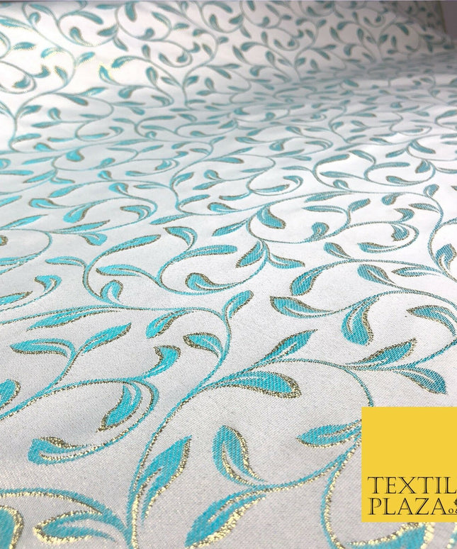 Luxury TURQUOISE Swirl Leaf Jacquard Fabric Fancy Waistcoats Jackets 56" AC799
