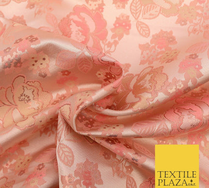 Blush Peach Premium Floral Carnation Satin Brocade Jacquard Dress Fabric 1699