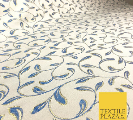 Luxury POWDER BLUE Swirl Leaf Jacquard Fabric Fancy Waistcoats Jackets 56" AC801