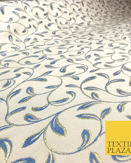 Luxury POWDER BLUE Swirl Leaf Jacquard Fabric Fancy Waistcoats Jackets 56" AC801