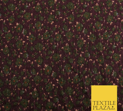 PLUM KHAKI GREEN Floral Ribbed Sparkle Stripe Dress Fabric Skirts 59" 1480