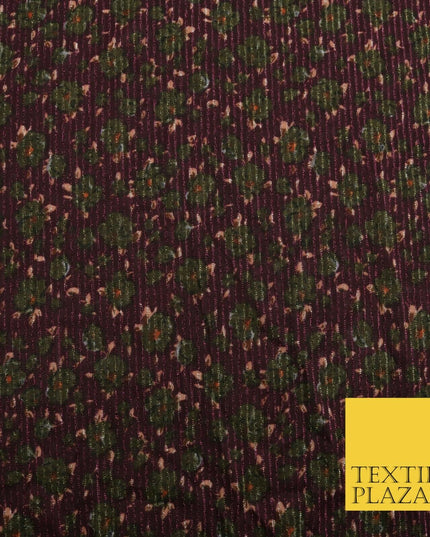 PLUM KHAKI GREEN Floral Ribbed Sparkle Stripe Dress Fabric Skirts 59" 1480