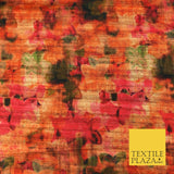 ORANGE Floral Blur Shades Digital Print Faux Raw Silk Fabric Dress Craft 1472