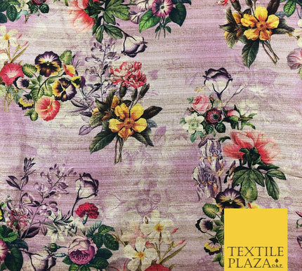 LILAC Garden Mix Floral Digital Print Faux Raw Silk Fabric Dress Craft 1468