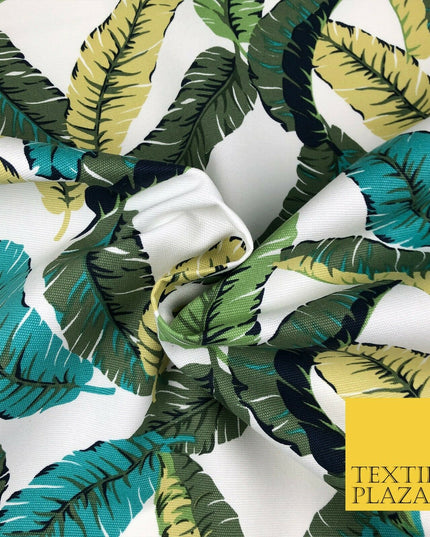 Green Botanical Leaves 100% COTTON CANVAS White Print Fabric Craft 1400