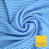Denim Blue White Dusty Pink Striped Pinstripe Lines Polyester Crepe Dress Fabric