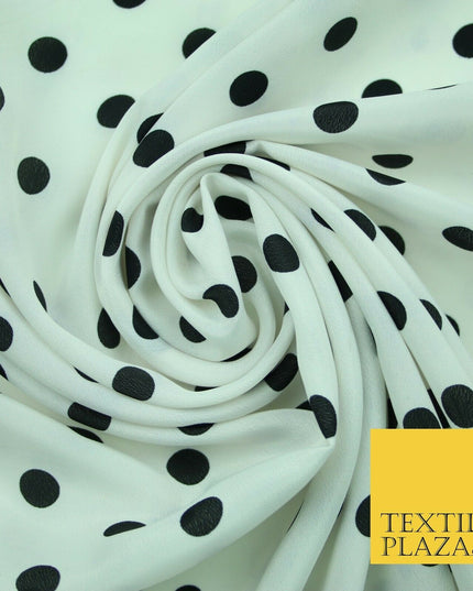 White Black Navy Blue 1cm Spot Polka Dot Silky Polyester Crepe Dress Fabric