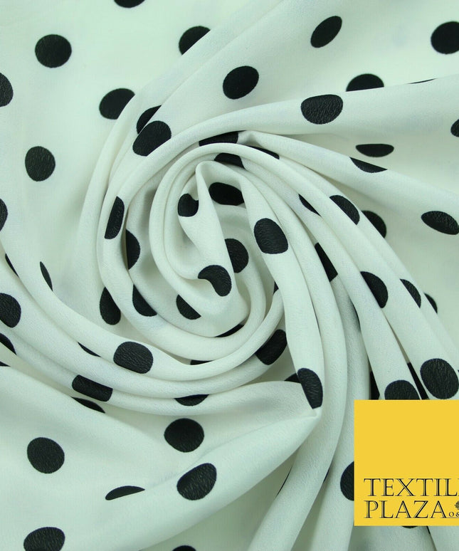 White Black Navy Blue 1cm Spot Polka Dot Silky Polyester Crepe Dress Fabric