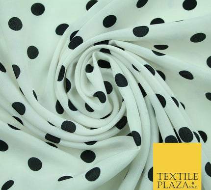 White Black Navy Blue 1cm Spot Polka Dot Silky Polyester Crepe Dress Fabric