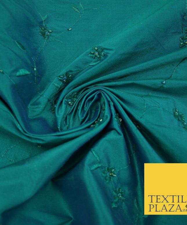 Bridal Bridesmaids Wedding 100% Pure TwoTone Silk Bead Allover Embroidery Fabric
