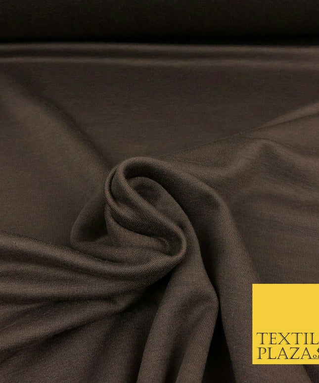 Premium BROWN Plain French 100% Cotton Terry Jersey 70" Dress Fabric 1336