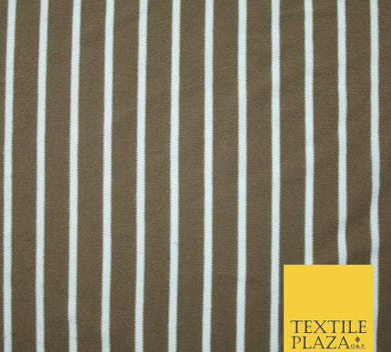 Luxury Brown White Striped Stretch Knit Jersey Dress Fabric Craft 70" Wide 2185