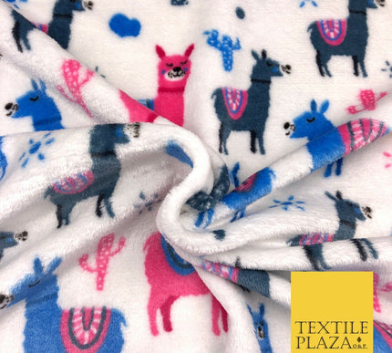 WHITE Llama SUPER SOFT Printed Cuddle Fleece Fabric Baby Blankets Craft R1052