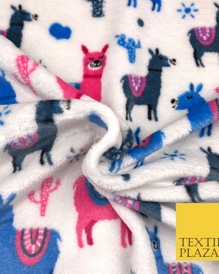 WHITE Llama SUPER SOFT Printed Cuddle Fleece Fabric Baby Blankets Craft R1052