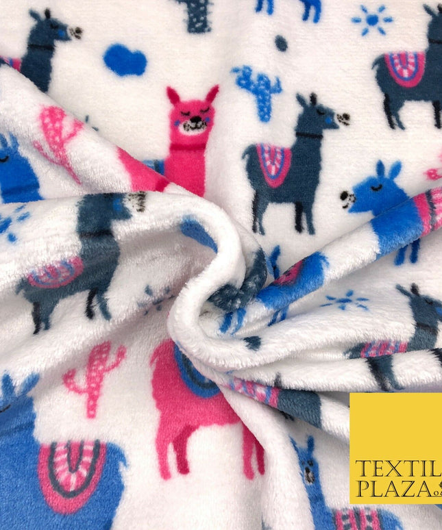WHITE Llama SUPER SOFT Printed Cuddle Fleece Fabric Baby Blankets Craft R1052