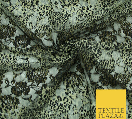 Leopard Cheetah Animal Cat Small Print Net Lace Dress Fabric Sari Sexy Lingerie