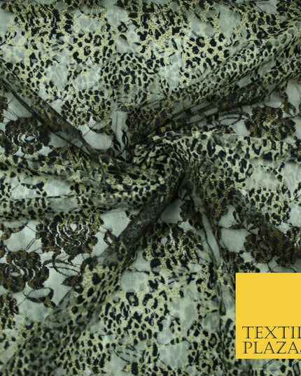Leopard Cheetah Animal Cat Small Print Net Lace Dress Fabric Sari Sexy Lingerie