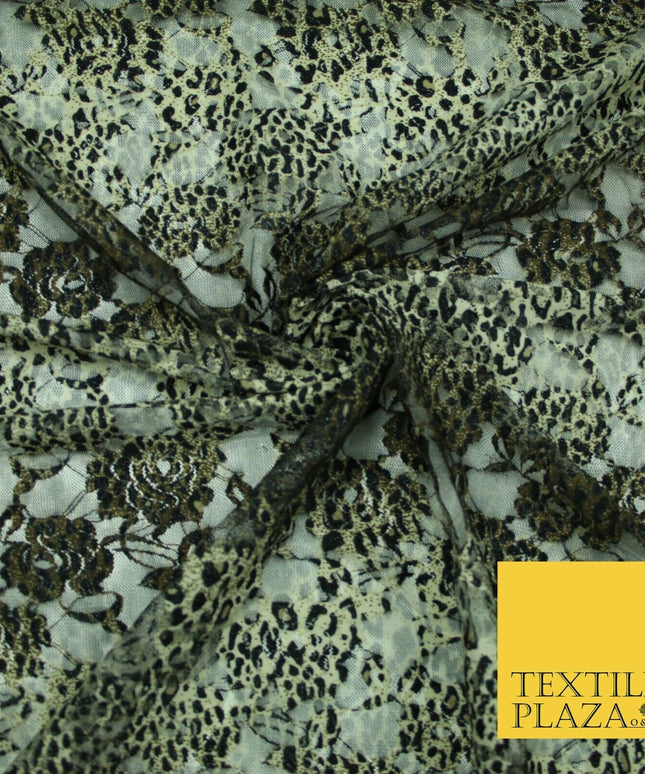 Leopard Cheetah Animal Cat Small Print Net Lace Dress Fabric Sari Sexy Lingerie