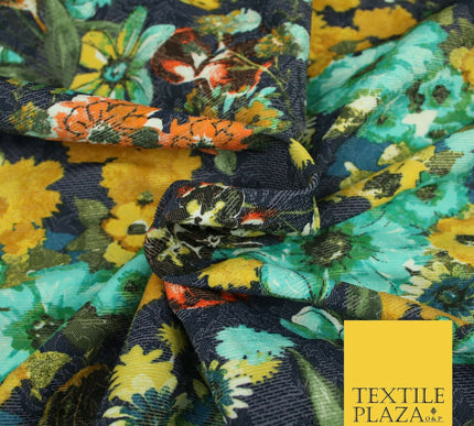 Luxury Navy Blue Flower Garden Stretch Floral Jacquard Dress Fabric 1879