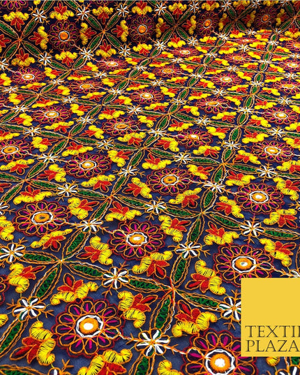 Navy Phulkari Georgette Fancy Colourful Threadwork Diamond Pattern Dress JE314