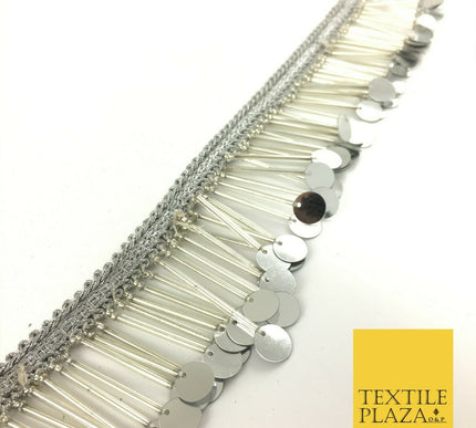 Silver Sequin Glass Tube Fringe Tassel Drop Trim Ribbon Border Dance Lace (X178)