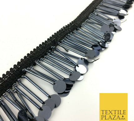 Graphite Sequin Glass Tube Fringe Tassel Drop Trim Ribbon Border Lace (X176)