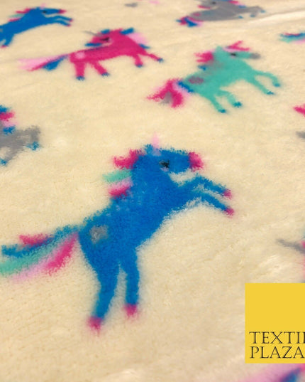 CREAM Unicorns SUPER SOFT Printed Cuddle Fleece Fabric Baby Blankets Craft R1053