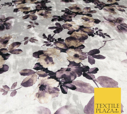 White Floral Blossom Printed Soft Velvet Dress Fabric Stretch Craft 1690