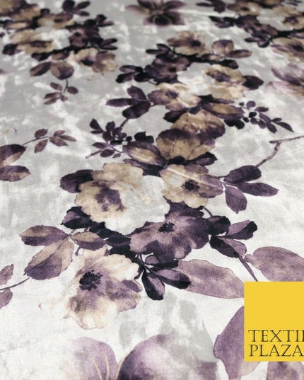 White Floral Blossom Printed Soft Velvet Dress Fabric Stretch Craft 1690