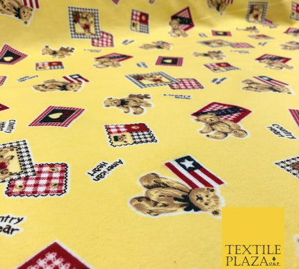 Lemon American Country Bear Patch Soft Brushed Cotton Print Fabric Kids 1378