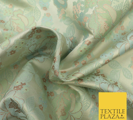 Light Mint Premium Floral Carnation Satin Brocade Jacquard Dress Fabric 1698